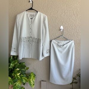 Vintage John Meyer Aqua Green Beaded Jacket & Skirt Set Women’s